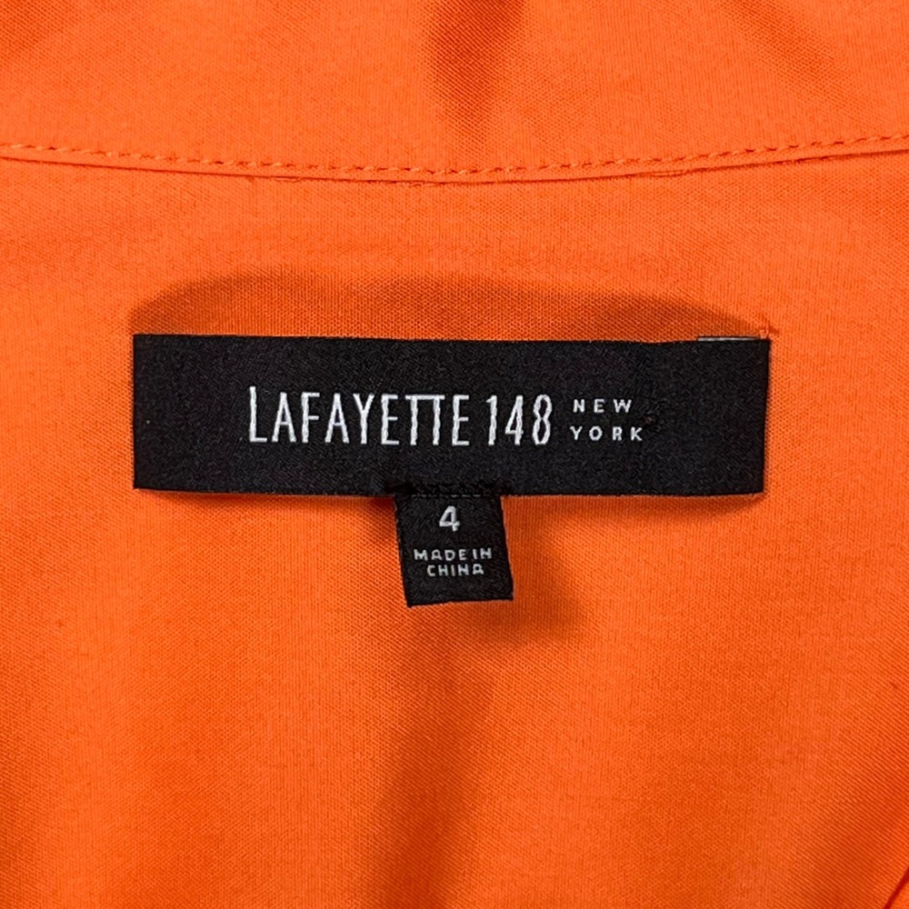 Lafayette 148 NY Button Up Shirt Womens Sz 4 Orange Pintuck 3/4 Sleeve Stretch - Picture 4 of 8